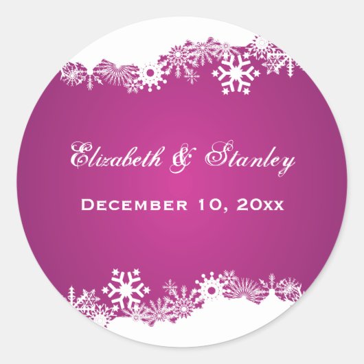 Sticker Rond Snowflake fuchsia mariage d'hiver Enregistrer la d (Devant)