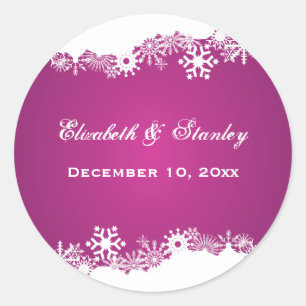 Sticker Rond Snowflake fuchsia mariage d'hiver Enregistrer la d