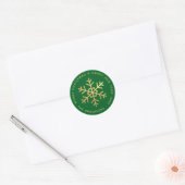Sticker Rond Snowflake Green & Faux Gold Foil Elegant Christmas (Enveloppe)