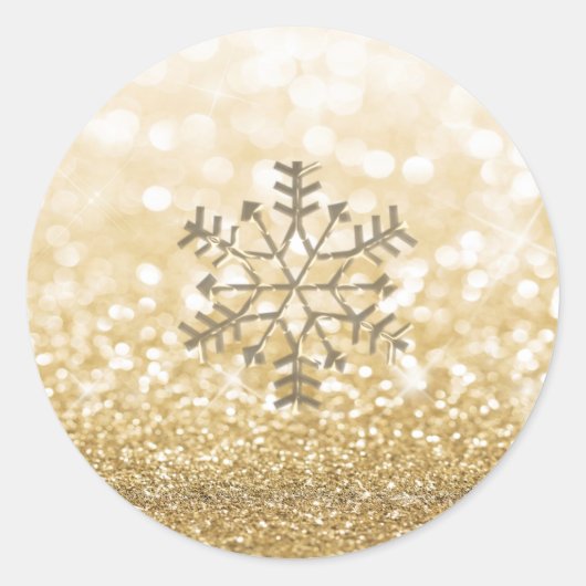 Sticker Rond Snowflake hiver Romantique Glitterie brillant or (Devant)