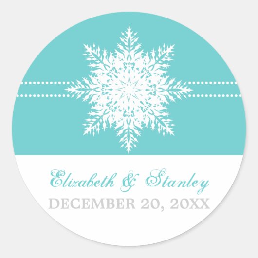 Sticker Rond Snowflake mariage d'hiver turquoise Enregistrer la (Devant)