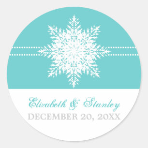 Sticker Rond Snowflake mariage d'hiver turquoise Enregistrer la