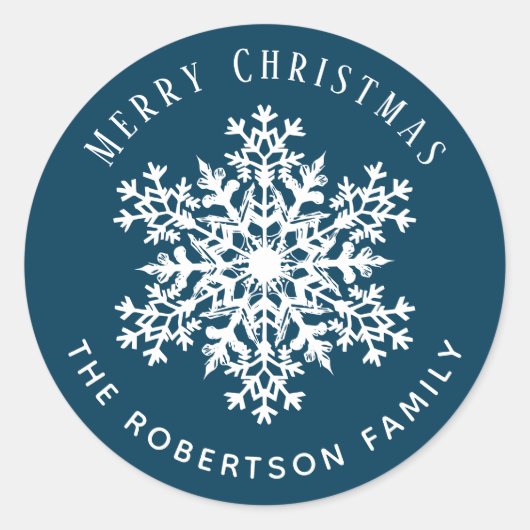 Sticker Rond Snowflake Merry Christmas Holiday Blue (Devant)