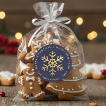 Snowflake Navy Blue Faux Gold Elegant Christmas 