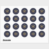 Sticker Rond Snowflake Navy Blue Faux Gold Elegant Christmas  (Feuille)