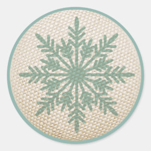 Sticker Rond Snowflake rustique brodé look hiver vintage