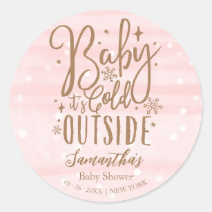 Sticker Rond Snowflakes Baby It's Cold Outside Girl Baby shower