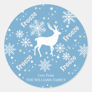 Sticker Rond Snowflakes bleu cerf