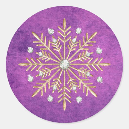 Sticker Rond Snowflakes de Noël Purple & Or (Devant)