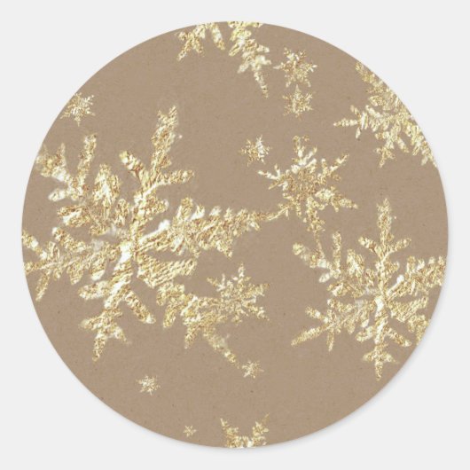 Sticker Rond Snowflakes Gold Rustique Kraft Brown (Devant)