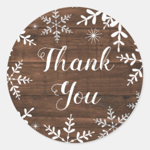 Sticker Rond Snowflakes hiver rustique Merci de Noël