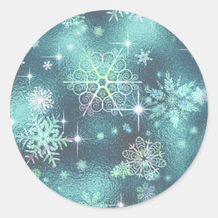 Sticker Rond Snowflakes le plus beau Motif ID Turquoise846