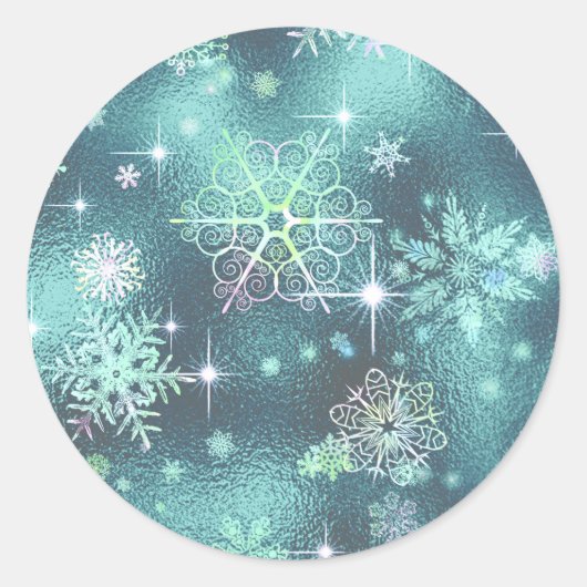 Sticker Rond Snowflakes le plus beau Motif ID Turquoise846 (Devant)