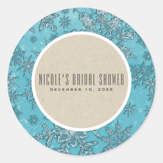 Sticker Rond Snowflakes turquoise Winter Wonderland Rustic Favo (Devant)