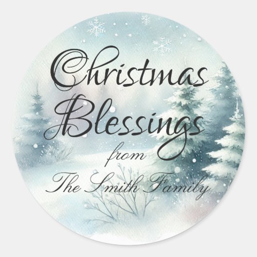 Sticker Rond Snowflakes Winter Evergreens Noël (Devant)