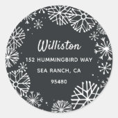 Sticker Rond Snowflon Bordure Holiday Adresse de retour (Devant)