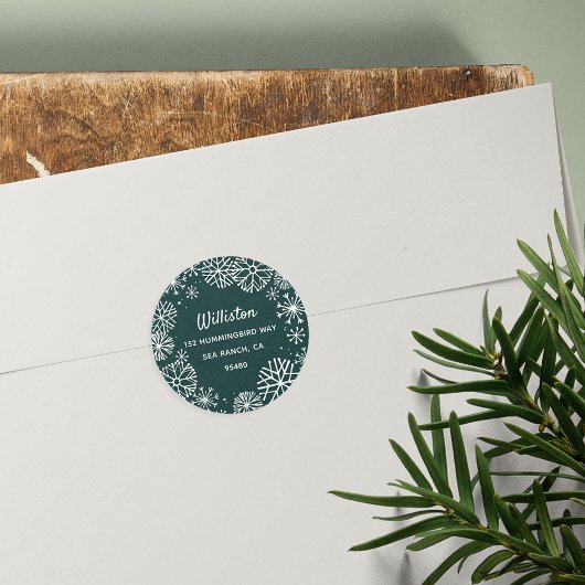 Sticker Rond Snowflon Bordure Holiday Adresse de retour