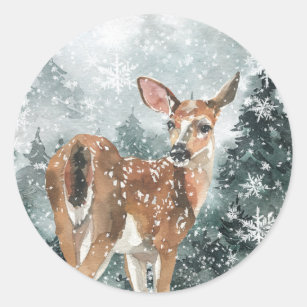 Sticker Rond Snowland Forest Reindeer