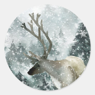 Sticker Rond Snowland Forêt de montagne Stag Deer Antlers C