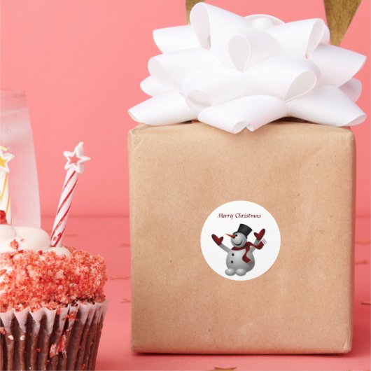 Sticker Rond Snowman avec casquette et gants (Fête)