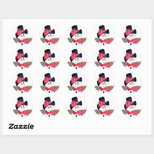 Sticker Rond Snowman Avec Rouge (Feuille)