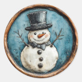 Sticker Rond Snowman Blue Christmas Faux Wax (Devant)