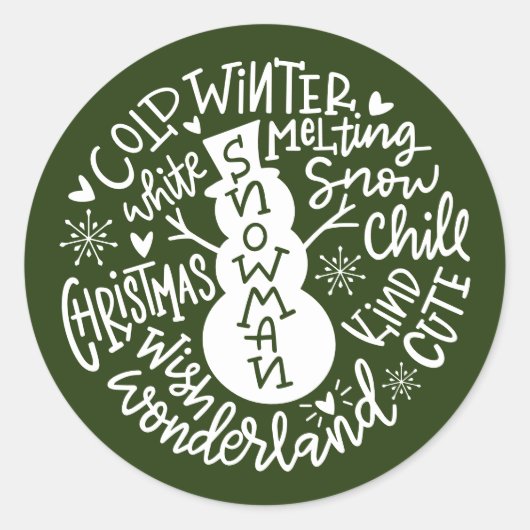 Sticker Rond Snowman Christmas Winter Wonderland typographie (Devant)