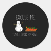 Sticker Rond Snowman Cking Nose. Funny Christmas Pun. Boys Men (Devant)