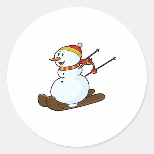Sticker Rond Snowman comme skieur avec ski et Casquette (Devant)