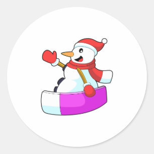 Sticker Rond Snowman comme Snowboardeur avec Sonowboard.PNG