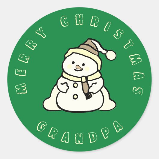Sticker Rond Snowman Custom Joyeux Noël Grand-père Vert (Devant)