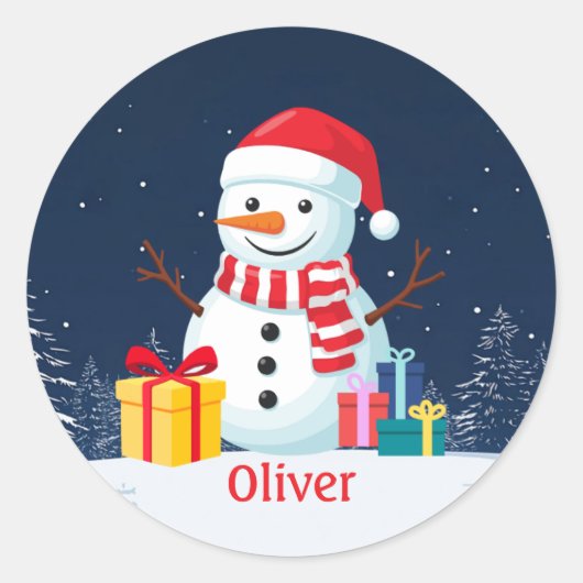 Sticker Rond Snowman Cute Personalized Christmas Holiday (Devant)