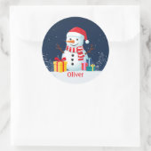 Sticker Rond Snowman Cute Personalized Christmas Holiday (Sac)