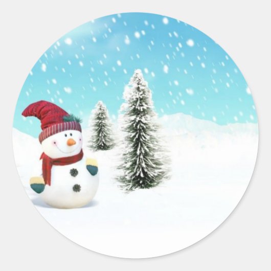 Sticker Rond Snowman dans la neige (Devant)
