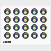 Sticker Rond Snowman Dans Un Casquette Long À Rayures (Feuille)