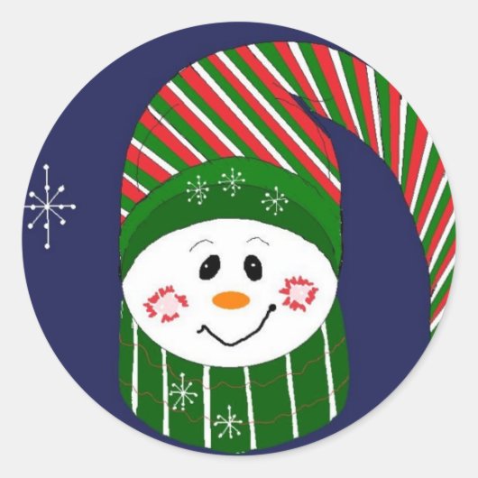 Sticker Rond Snowman Dans Un Casquette Long À Rayures (Devant)