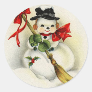 Sticker Rond Snowman de Noël Vintage avec salle de bain