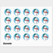 Sticker Rond Snowman d'hiver Cute Bleu Noël vacances (Feuille)