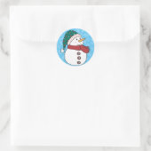 Sticker Rond Snowman d'hiver Cute Bleu Noël vacances (Sac)