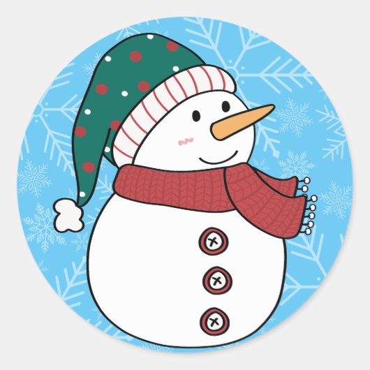 Sticker Rond Snowman d'hiver Cute Bleu Noël vacances (Devant)
