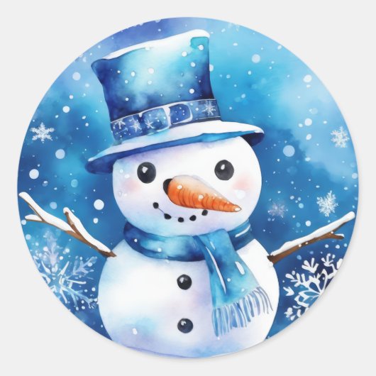 Sticker Rond Snowman en bleu (Devant)