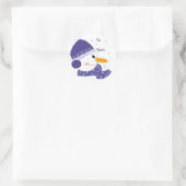 Sticker Rond Snowman en Casquette bleu et Écharpe (Sac)