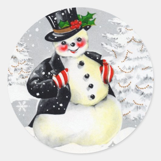 Sticker Rond Snowman en gras fin dans le chapeau supérieur (Devant)