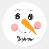 Sticker Rond Snowman Face mignon Festif Nom personnalisé (Devant)