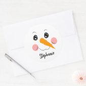 Sticker Rond Snowman Face mignon Festif Nom personnalisé (Enveloppe)