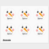 Sticker Rond Snowman Face mignon Festif Nom personnalisé (Feuille)