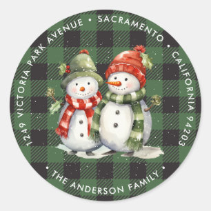 Sticker Rond Snowman Green Christmas Retourner l'adresse Étique