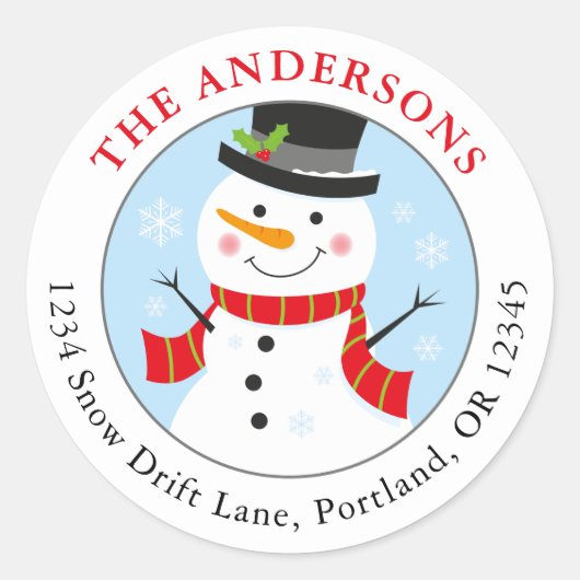 Sticker Rond Snowman Holiday Return Adresse Label Round (Devant)