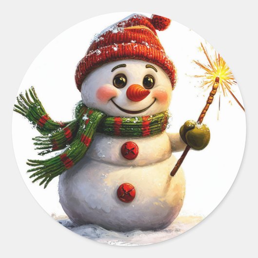 Sticker Rond Snowman joyeux (Devant)