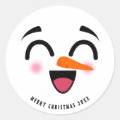 Sticker Rond Snowman Joyeux Noël mignon visage souriant hiver (Devant)